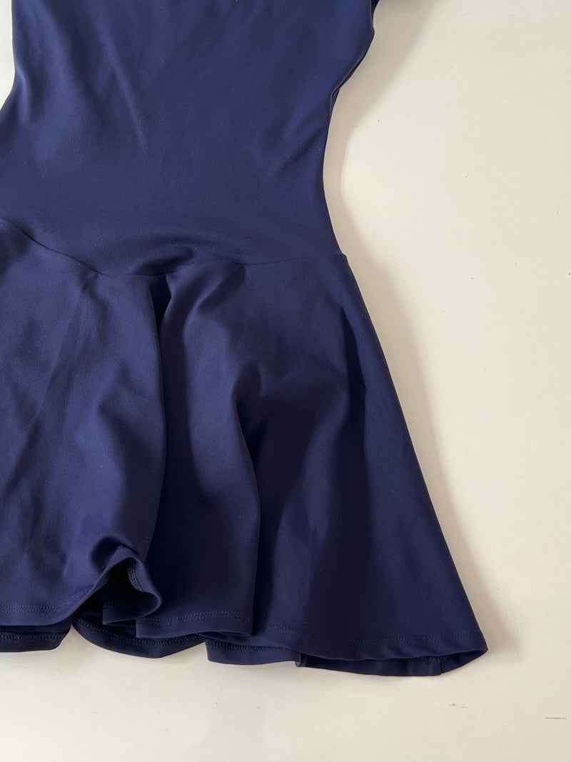 Zllkl Vianna Solid Color Balletcore U-Neck Stretch-Neck Short-Sleeved Pleated V-Waist Mini Dress