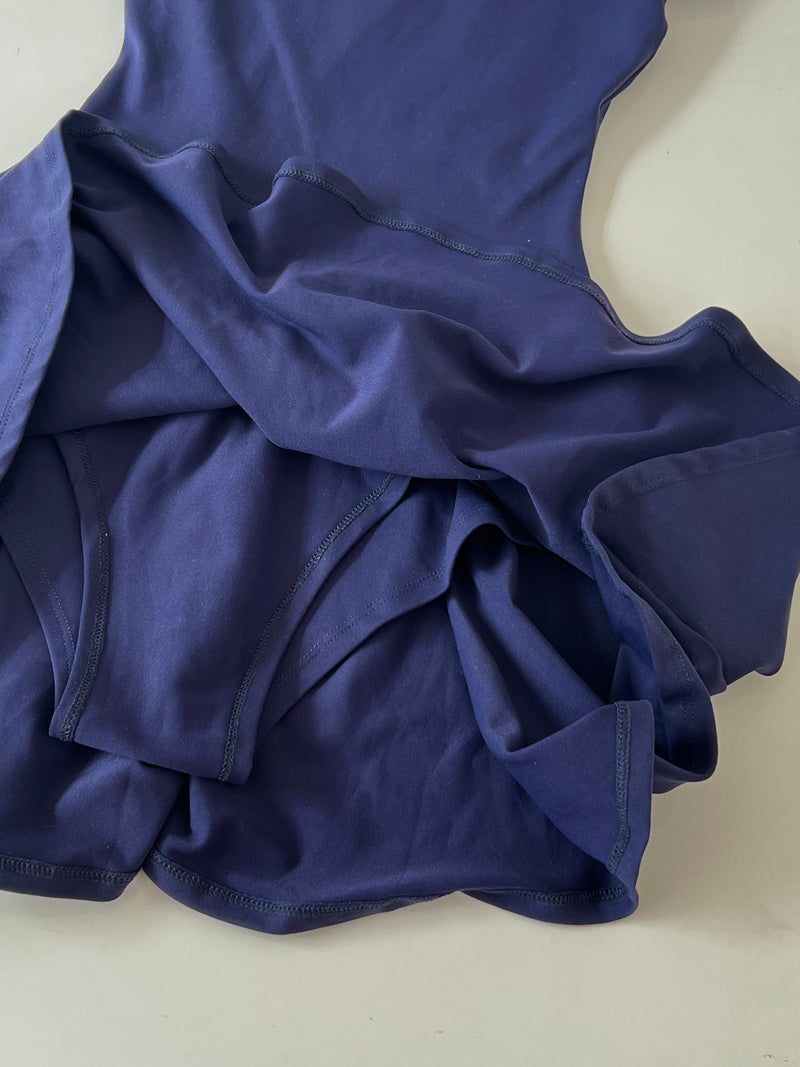Zllkl Vianna Solid Color Balletcore U-Neck Stretch-Neck Short-Sleeved Pleated V-Waist Mini Dress