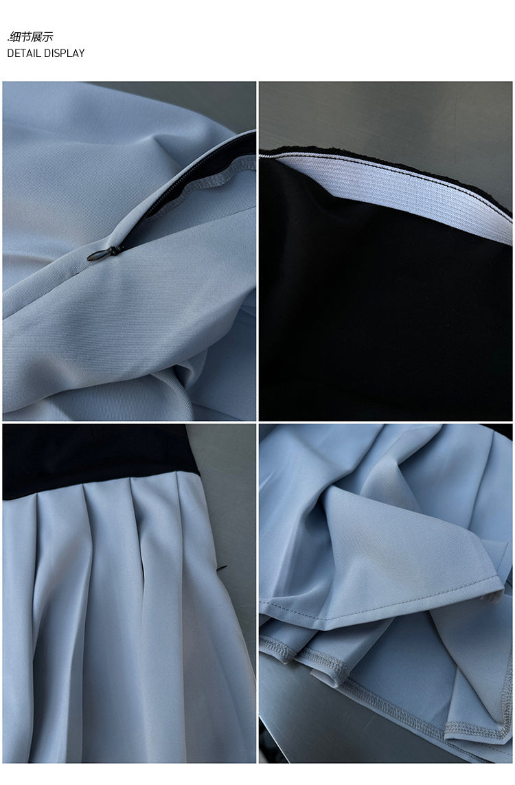 Zllkl Latiana Contrast Color Haze Blue Paneled Bandeau Stretch Pleated Mini Dress