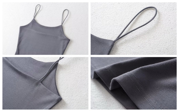 Zllkl Lila Solid Color Slip Spaghetti Strap Stretch Slim Square Neck Casual Mini Dress