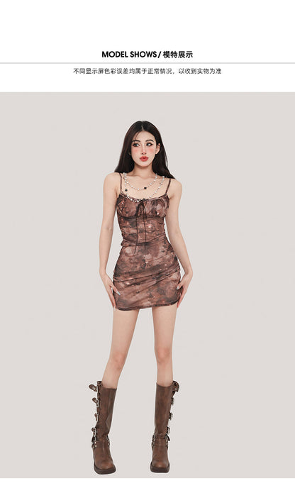 Zllkl Titi Tie-Dye Vintage Spice Girl Slip Wrapped Hip Tight Slim Mini Dress