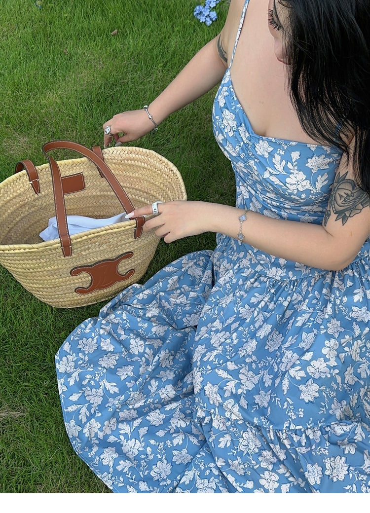 Zllkl Naya Floral Blue Plus Size French Slip A-Line Long Maxi Dress + Long Sleeve Cardigan Set