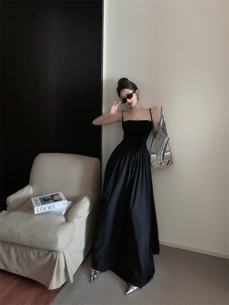 Zllkl Riley Solid Color French Vintage Knitted Slip Backless A-Line Long Maxi Dress