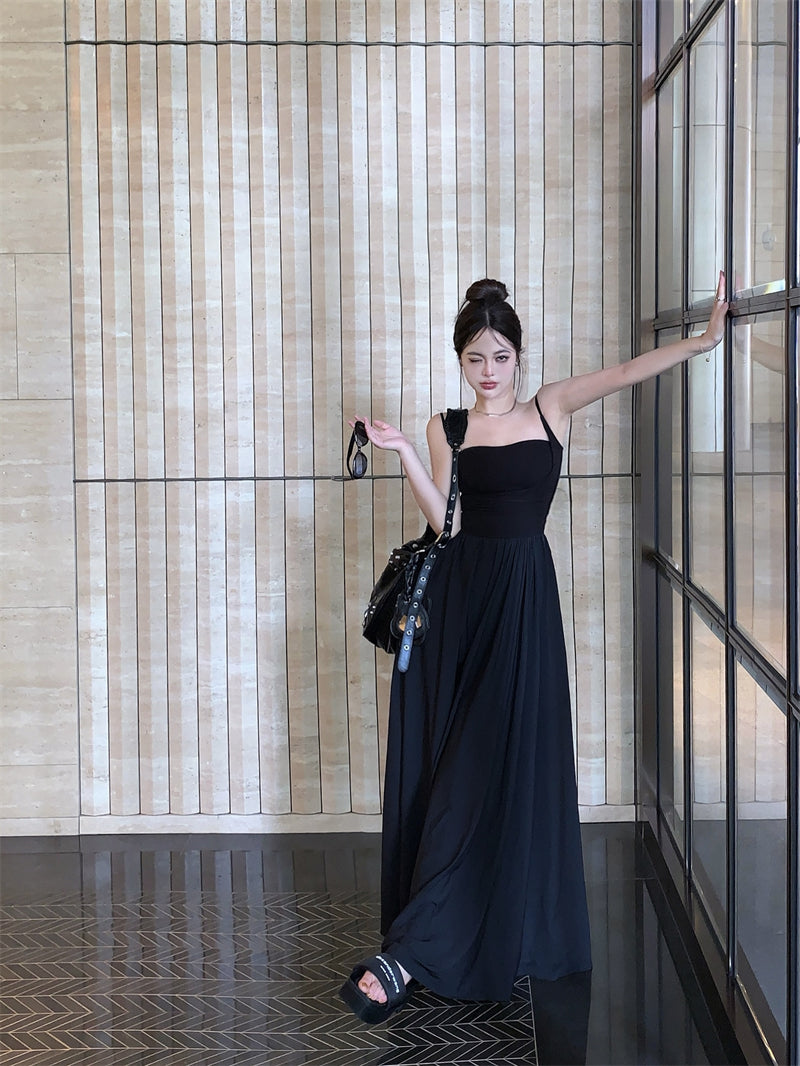 Zllkl Riley Solid Color French Vintage Knitted Slip Backless A-Line Long Maxi Dress