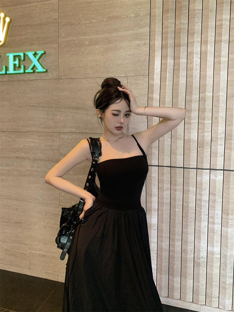 Zllkl Riley Solid Color French Vintage Knitted Slip Backless A-Line Long Maxi Dress
