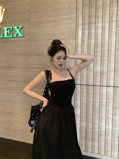 Zllkl Riley Solid Color French Vintage Knitted Slip Backless A-Line Long Maxi Dress
