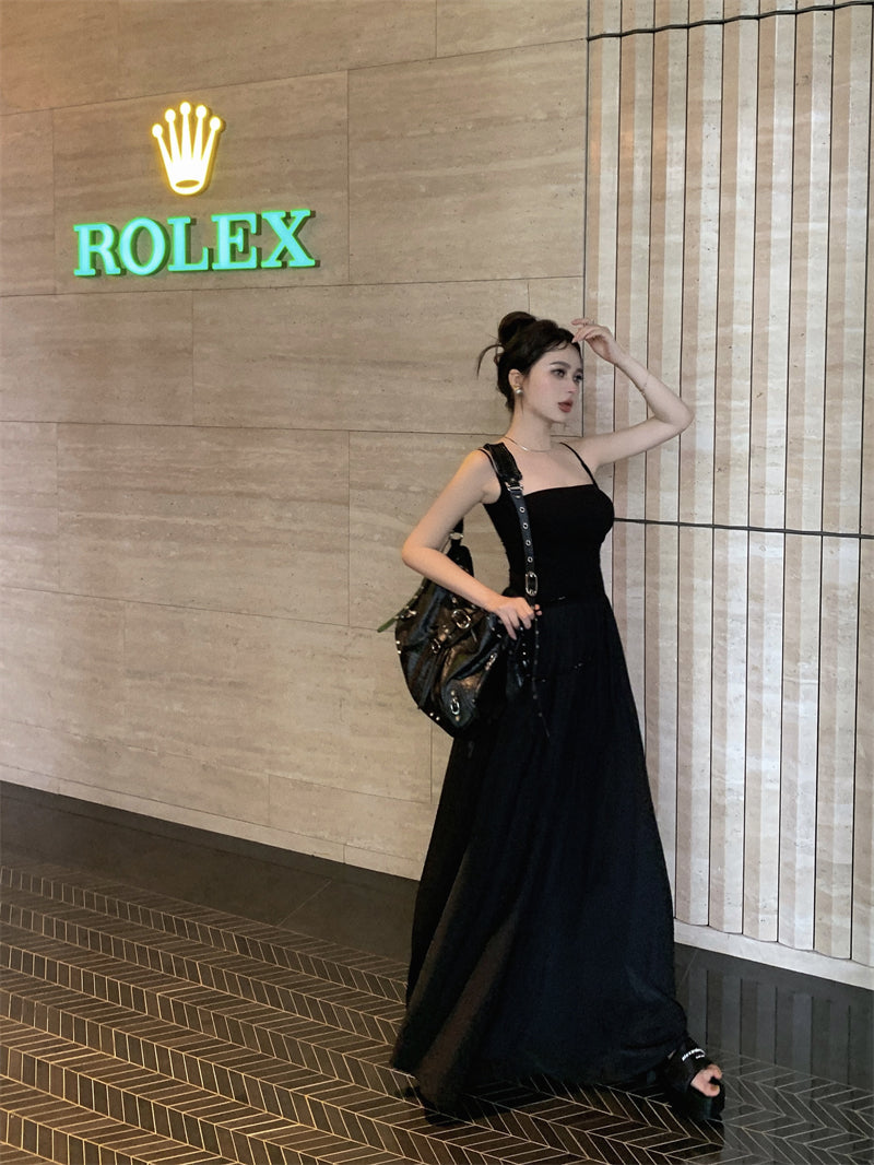 Zllkl Riley Solid Color French Vintage Knitted Slip Backless A-Line Long Maxi Dress
