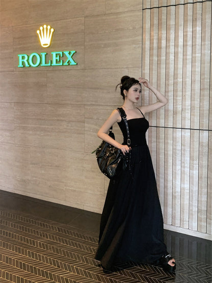 Zllkl Riley Solid Color French Vintage Knitted Slip Backless A-Line Long Maxi Dress