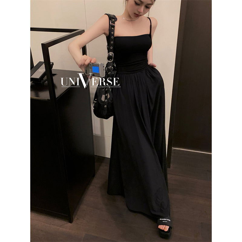 Zllkl Riley Solid Color French Vintage Knitted Slip Backless A-Line Long Maxi Dress