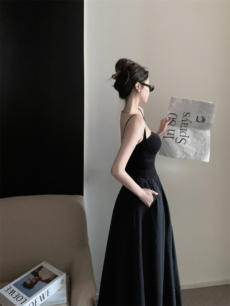 Zllkl Riley Solid Color French Vintage Knitted Slip Backless A-Line Long Maxi Dress