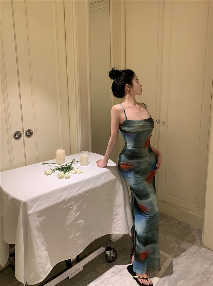 Zllkl Elice Tie Dye Spaghetti Strap Slip Slim Long Dress