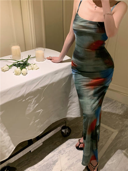 Zllkl Elice Tie Dye Spaghetti Strap Slip Slim Long Dress