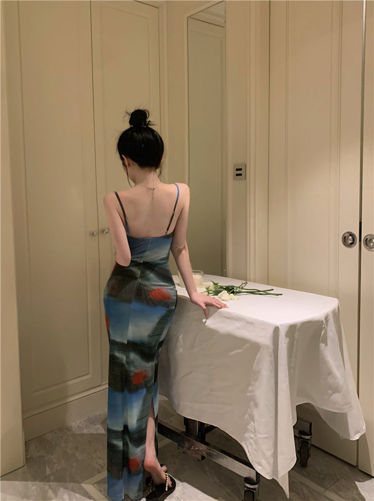 Zllkl Elice Tie Dye Spaghetti Strap Slip Slim Long Dress