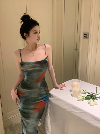 Zllkl Elice Tie Dye Spaghetti Strap Slip Slim Long Dress