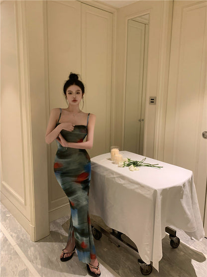 Zllkl Elice Tie Dye Spaghetti Strap Slip Slim Long Dress