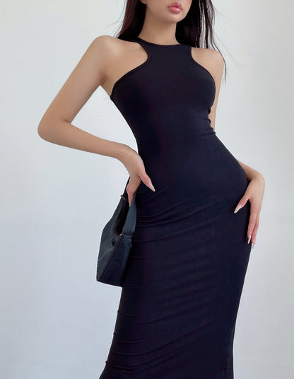 Zllkl Kim Solid Color Halter Neck Sleeveless Slim Long Dress