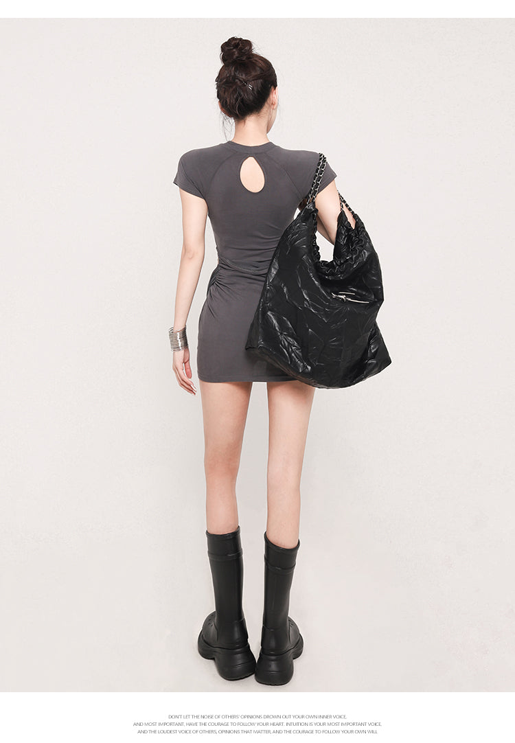 Zllkl Amaris Solid Color Casual Slim Short Sleeve Openwork Layered Mini Dress