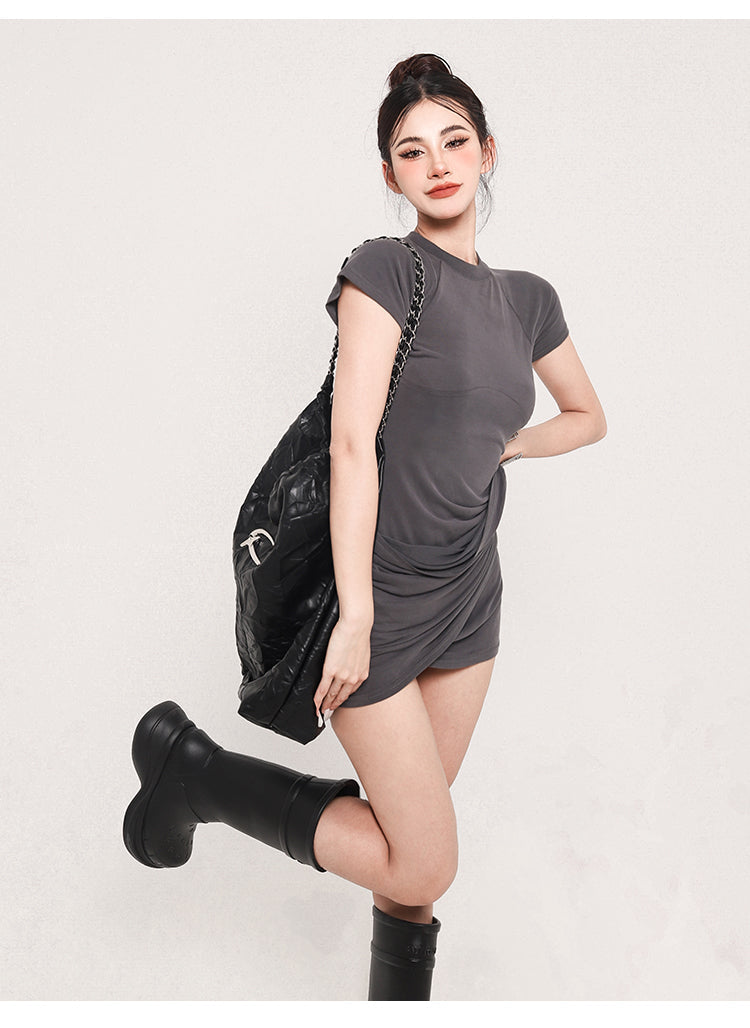 Zllkl Amaris Solid Color Casual Slim Short Sleeve Openwork Layered Mini Dress