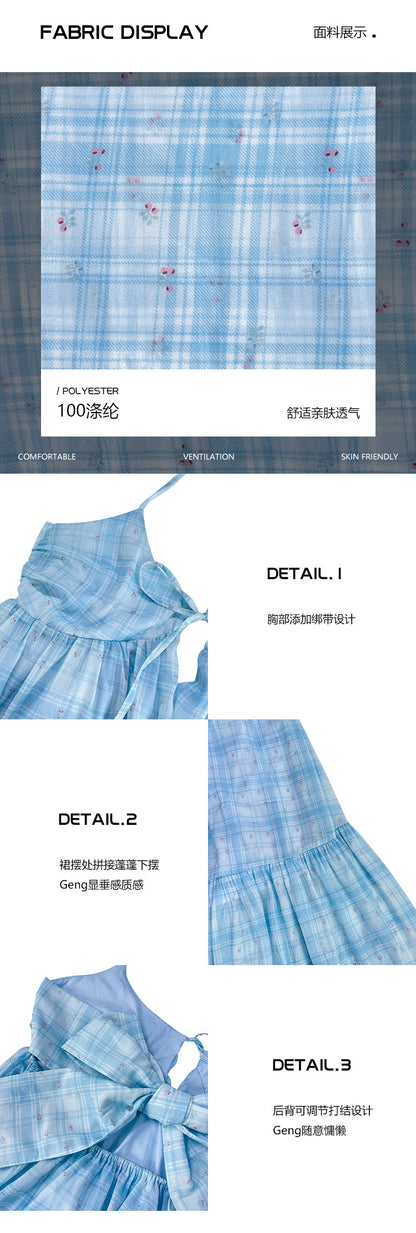 Zllkl Clara Plus Size Plaid Mint Green French V-Neck Slip Spaghetti Strap Long Dress