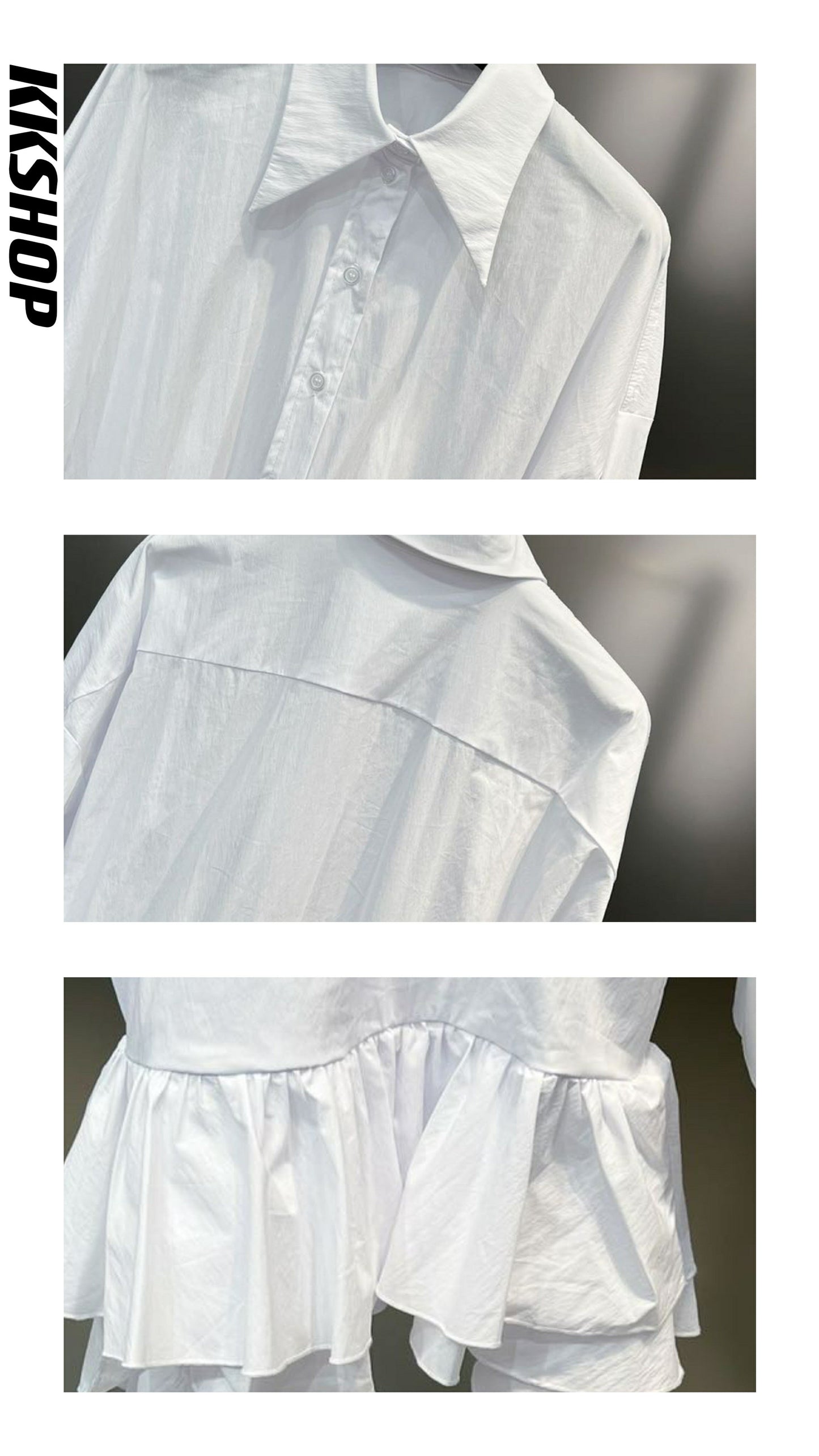 Zllkl Gia Solid Color White Ruffles Irregular Waist Button Shirt Pleated Tassel Mini Dress