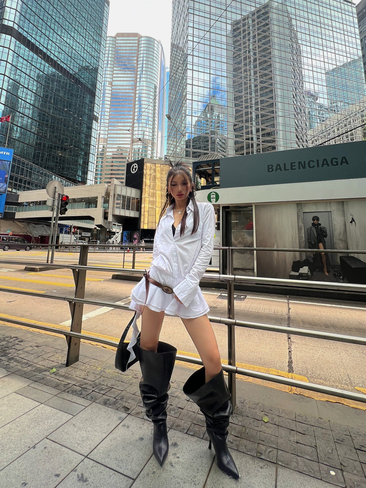 Zllkl Gia Solid Color White Ruffles Irregular Waist Button Shirt Pleated Tassel Mini Dress