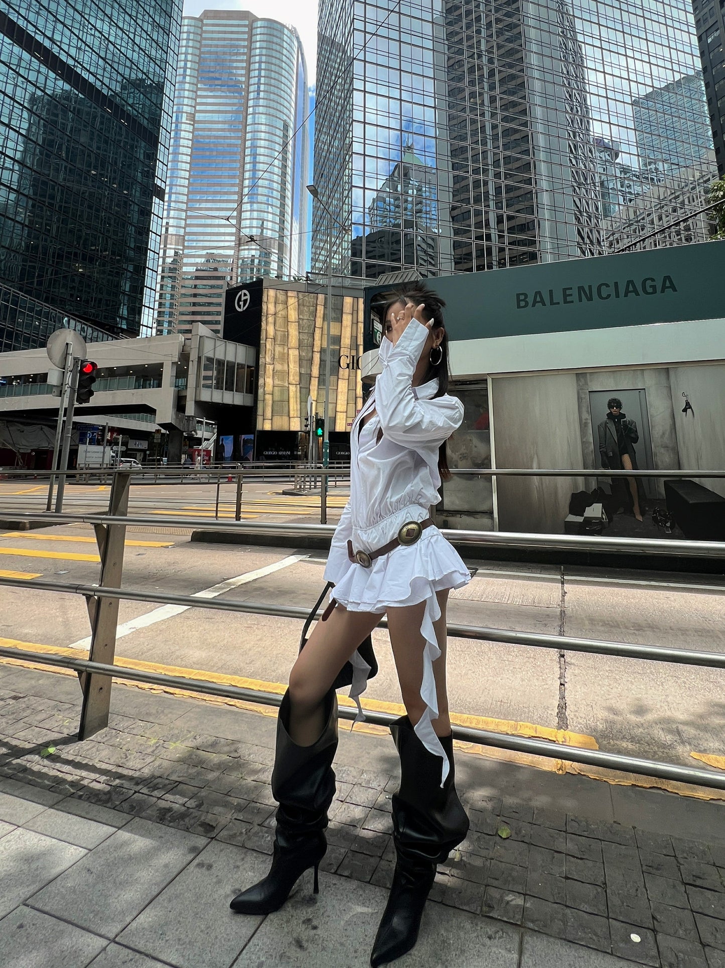 Zllkl Gia Solid Color White Ruffles Irregular Waist Button Shirt Pleated Tassel Mini Dress