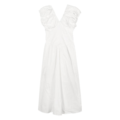 Zllkl Zianna Solid Color French V-neck Puff Short Sleeve Ruffled A-Line Long Maxi Dress