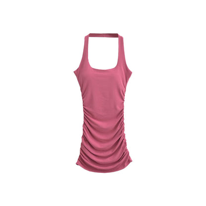 Zllkl Devena Solid Color Pleated Halter Backless Sleeveless Slim Mini Dress