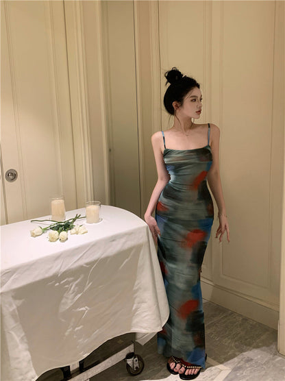 Zllkl Elice Tie Dye Spaghetti Strap Slip Slim Long Dress