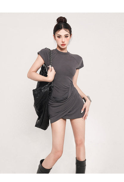 Zllkl Amaris Solid Color Casual Slim Short Sleeve Openwork Layered Mini Dress