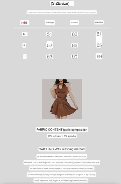 Zllkl Alexandria Solid Color Brown Satin Halter Neck Slim Sleeveless Pleated Mini Dress